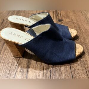 Anne Klein Denim Cork Heeled Mules Size 9.5 M